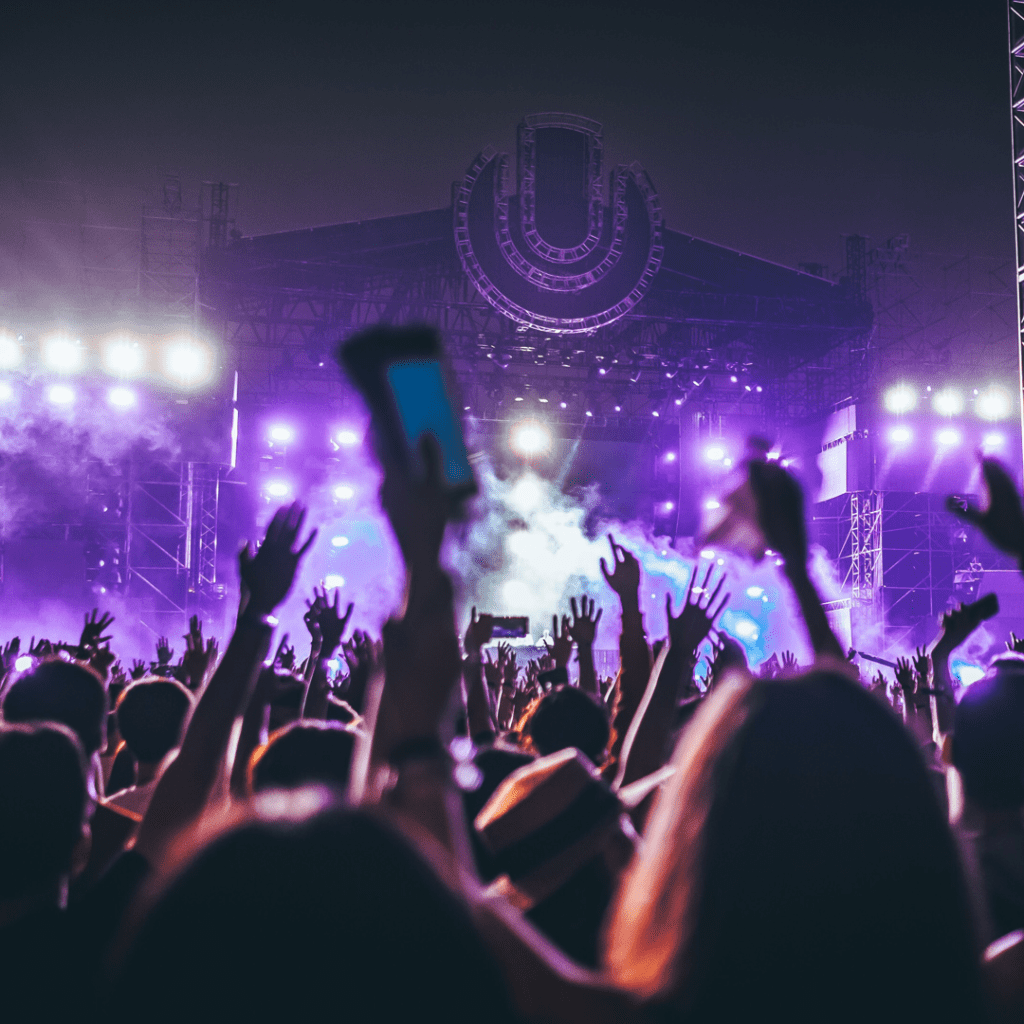 Business people and fans at a music concert